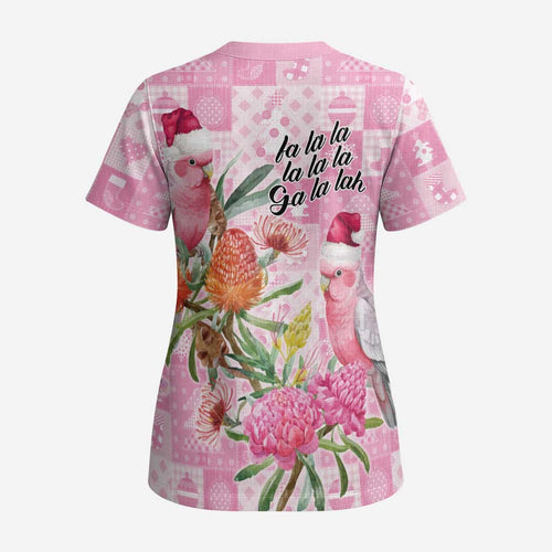 Sweet Pink Cockatoo’s Aussie Santa Scrub Top Australia Christmas Vibes - Aussie Hoodie