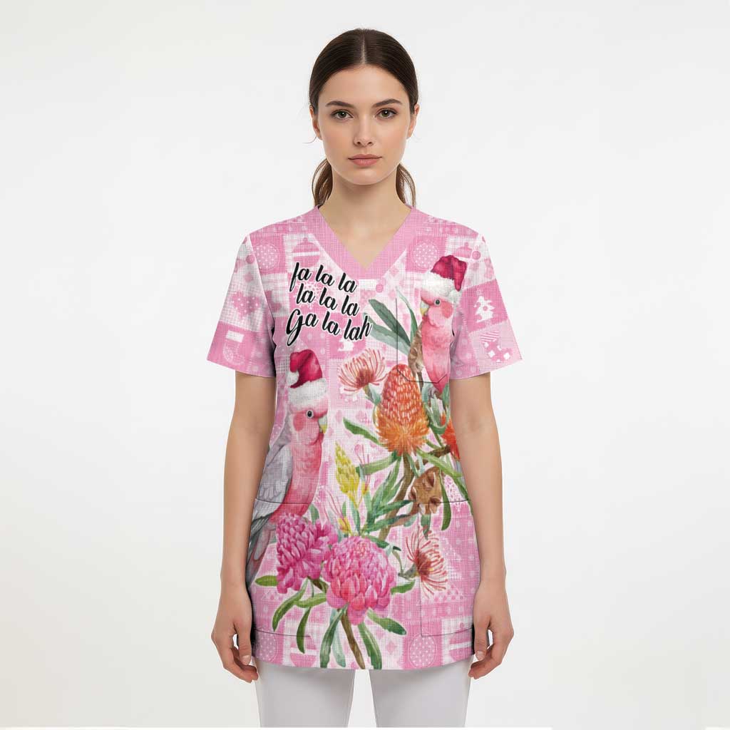 Sweet Pink Cockatoo’s Aussie Santa Scrub Top Australia Christmas Vibes - Aussie Hoodie