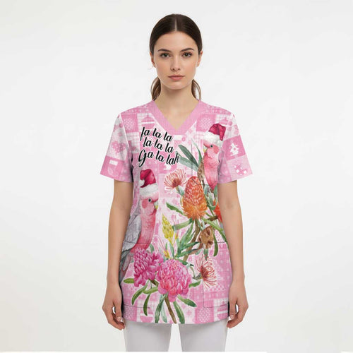 Sweet Pink Cockatoo’s Aussie Santa Scrub Top Australia Christmas Vibes - Aussie Hoodie