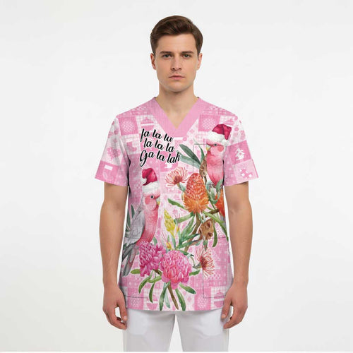 Sweet Pink Cockatoo’s Aussie Santa Scrub Top Australia Christmas Vibes - Aussie Hoodie