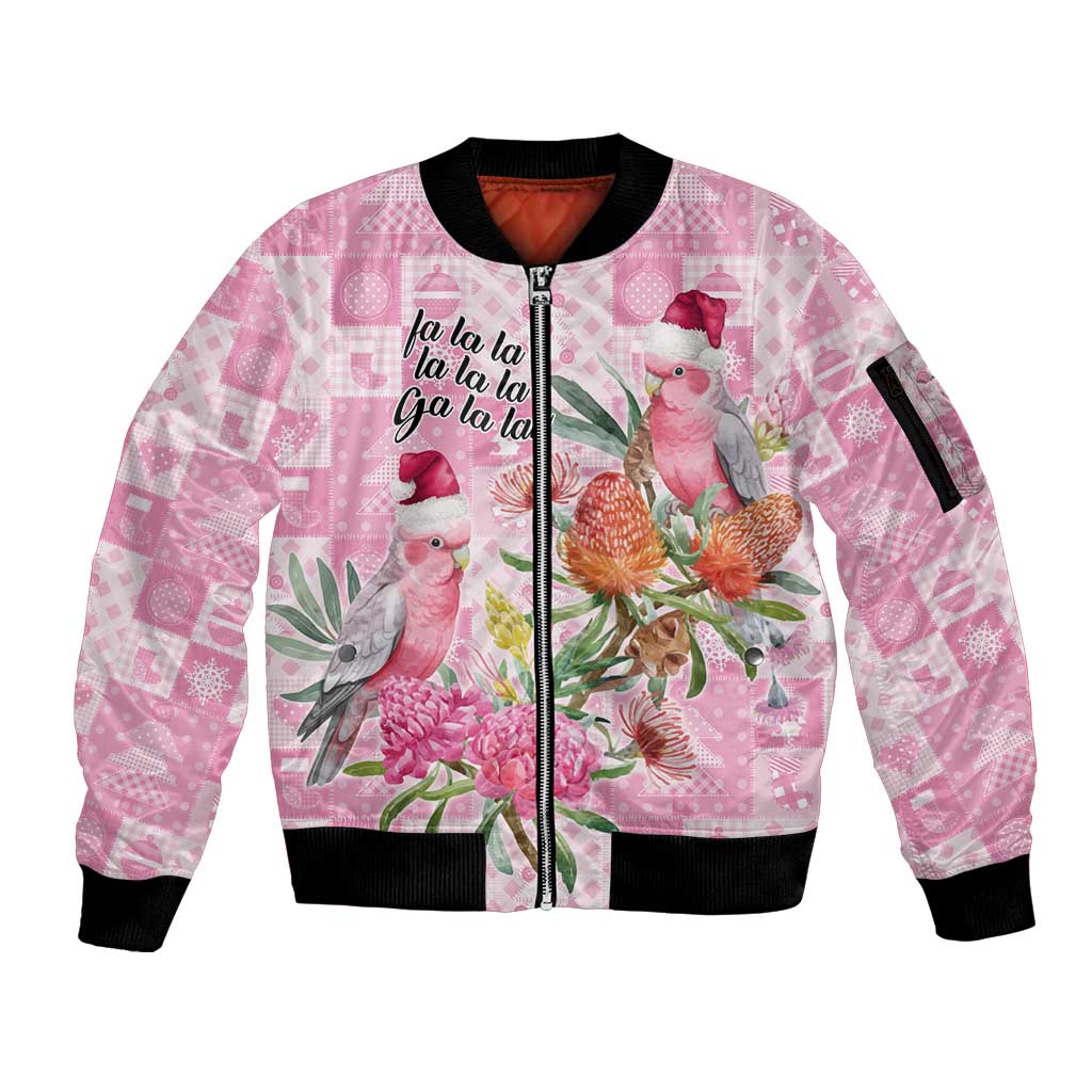 Sweet Pink Cockatoo’s Aussie Santa Sleeve Zip Bomber Jacket Australia Christmas Vibes - Aussie Hoodie