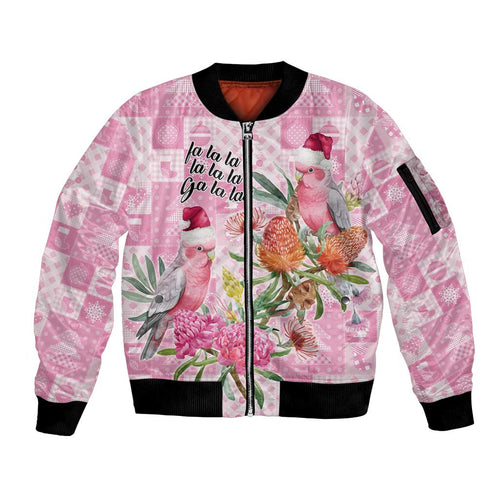Sweet Pink Cockatoo’s Aussie Santa Sleeve Zip Bomber Jacket Australia Christmas Vibes - Aussie Hoodie
