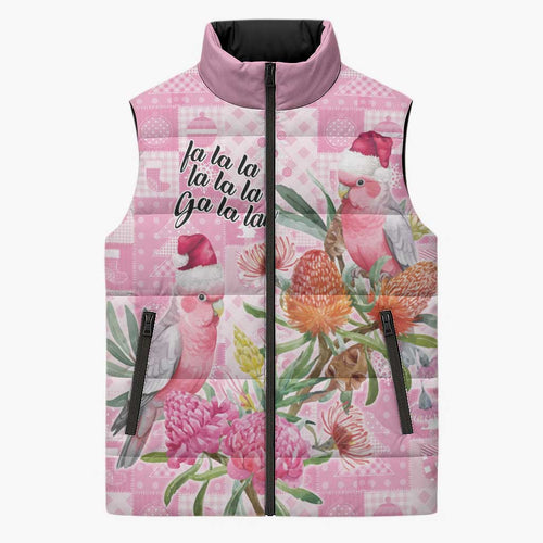 Sweet Pink Cockatoo’s Aussie Santa Sleeveless Puffer Jacket Australia Christmas Vibes - Aussie Hoodie