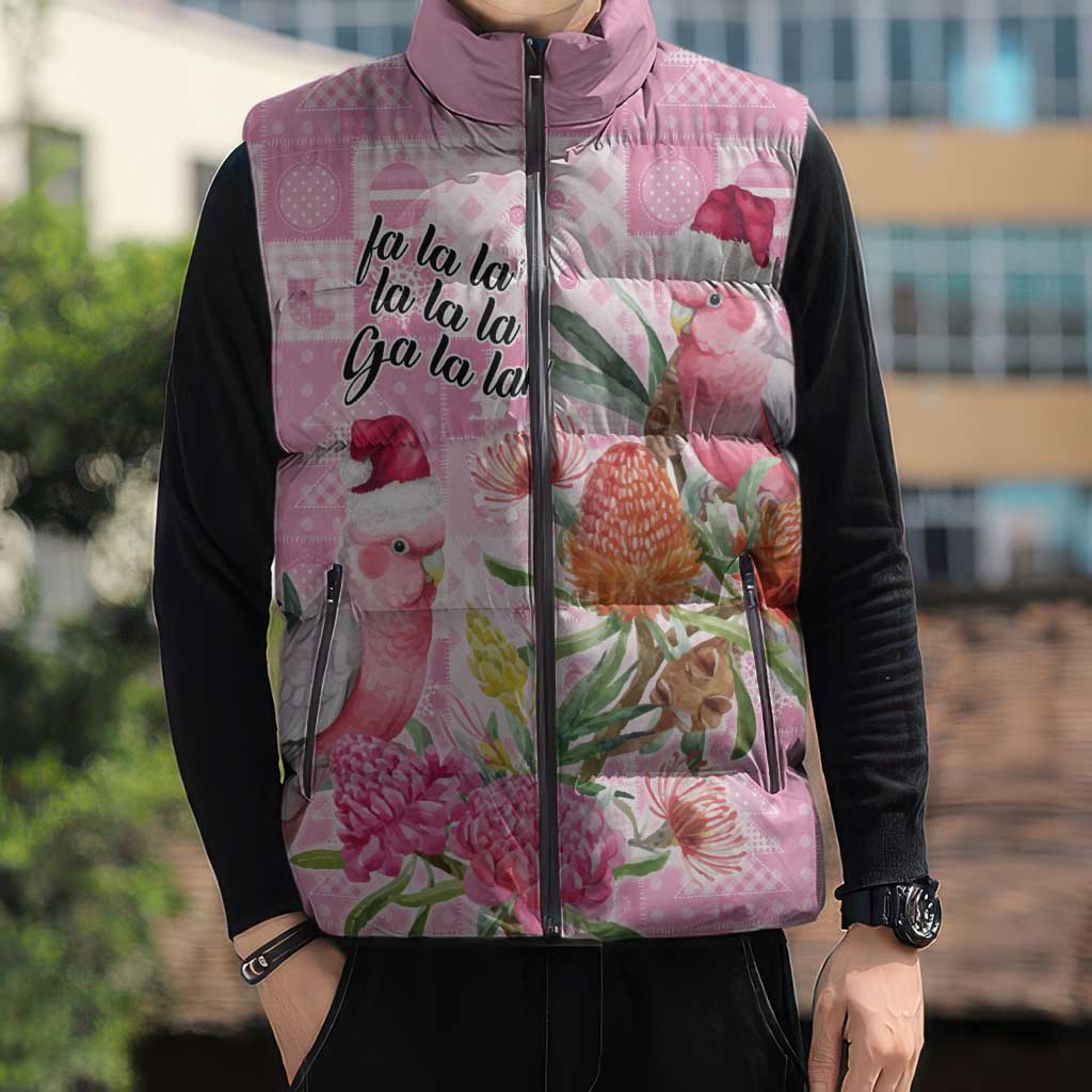 Sweet Pink Cockatoo’s Aussie Santa Sleeveless Puffer Jacket Australia Christmas Vibes - Aussie Hoodie