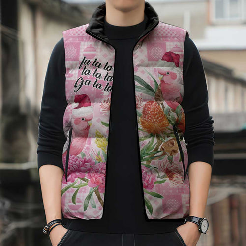 Sweet Pink Cockatoo’s Aussie Santa Sleeveless Puffer Jacket Australia Christmas Vibes - Aussie Hoodie