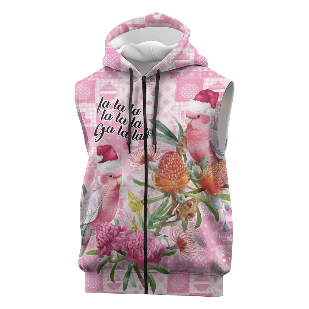 Sweet Pink Cockatoos Aussie Santa Sleeveless Zip Hoodie Australia Christmas Vibes LT9