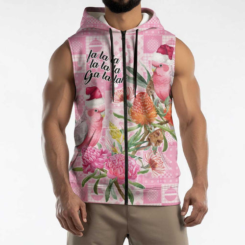 Sweet Pink Cockatoos Aussie Santa Sleeveless Zip Hoodie Australia Christmas Vibes LT9