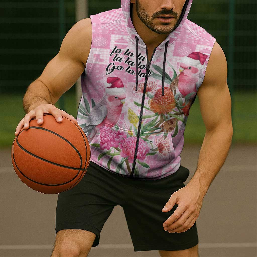 Sweet Pink Cockatoos Aussie Santa Sleeveless Zip Hoodie Australia Christmas Vibes LT9