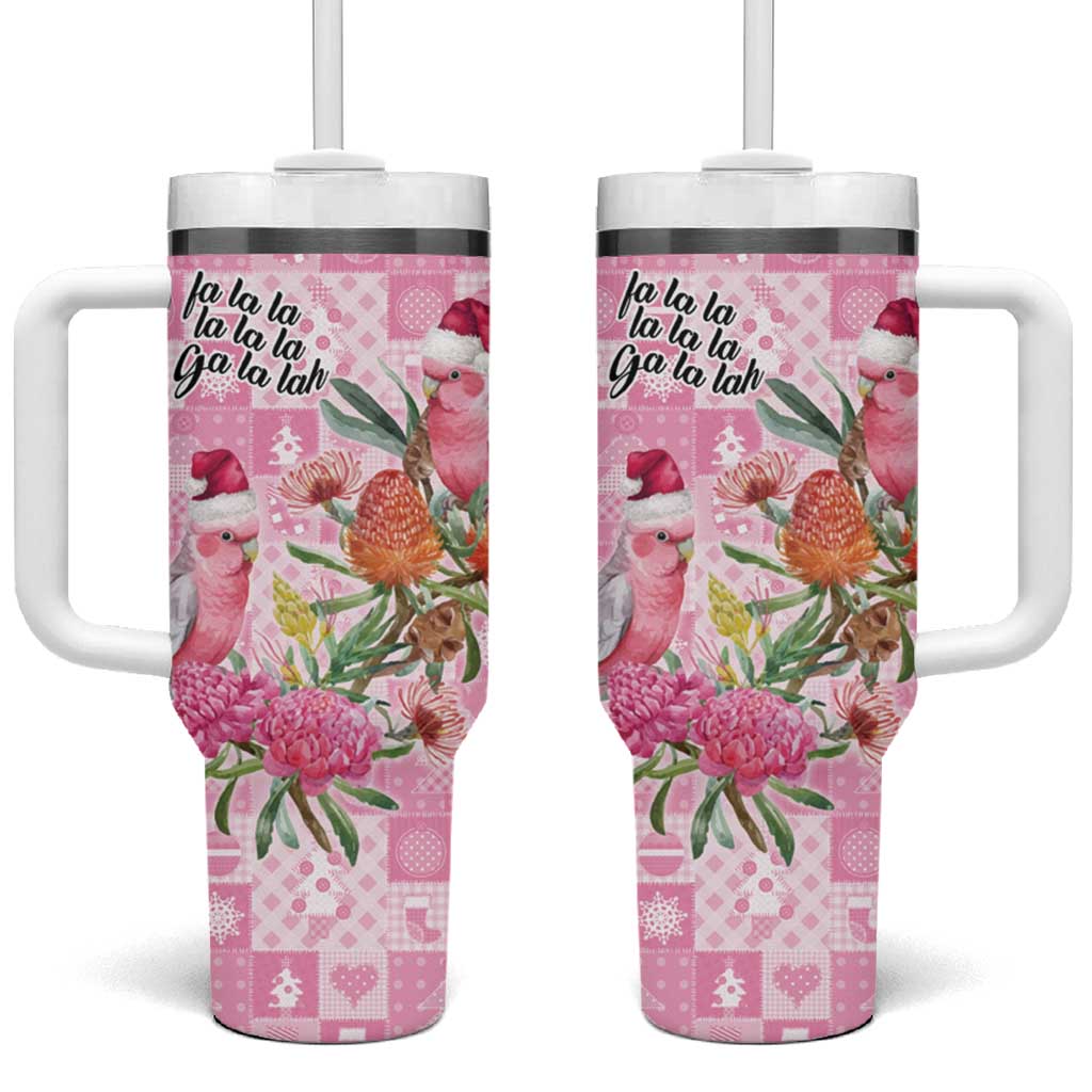 Sweet Pink Cockatoo’s Aussie Santa Tumbler With Handle Australia Christmas Vibes - Aussie Hoodie