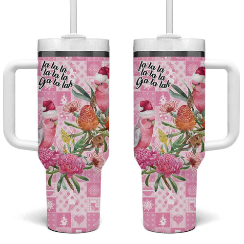 Sweet Pink Cockatoo’s Aussie Santa Tumbler With Handle Australia Christmas Vibes - Aussie Hoodie
