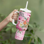 Sweet Pink Cockatoo’s Aussie Santa Tumbler With Handle Australia Christmas Vibes - Aussie Hoodie