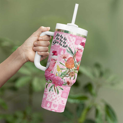 Sweet Pink Cockatoo’s Aussie Santa Tumbler With Handle Australia Christmas Vibes - Aussie Hoodie