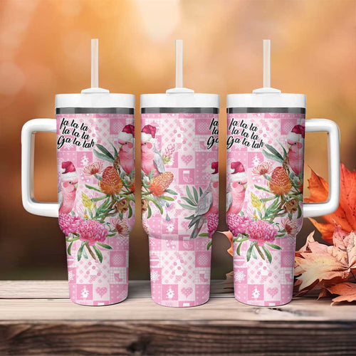 Sweet Pink Cockatoo’s Aussie Santa Tumbler With Handle Australia Christmas Vibes - Aussie Hoodie