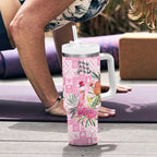 Sweet Pink Cockatoo’s Aussie Santa Tumbler With Handle Australia Christmas Vibes - Aussie Hoodie