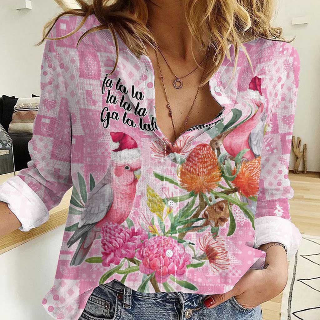 Sweet Pink Cockatoo’s Aussie Santa Women Casual Shirt Australia Christmas Vibes - Aussie Hoodie