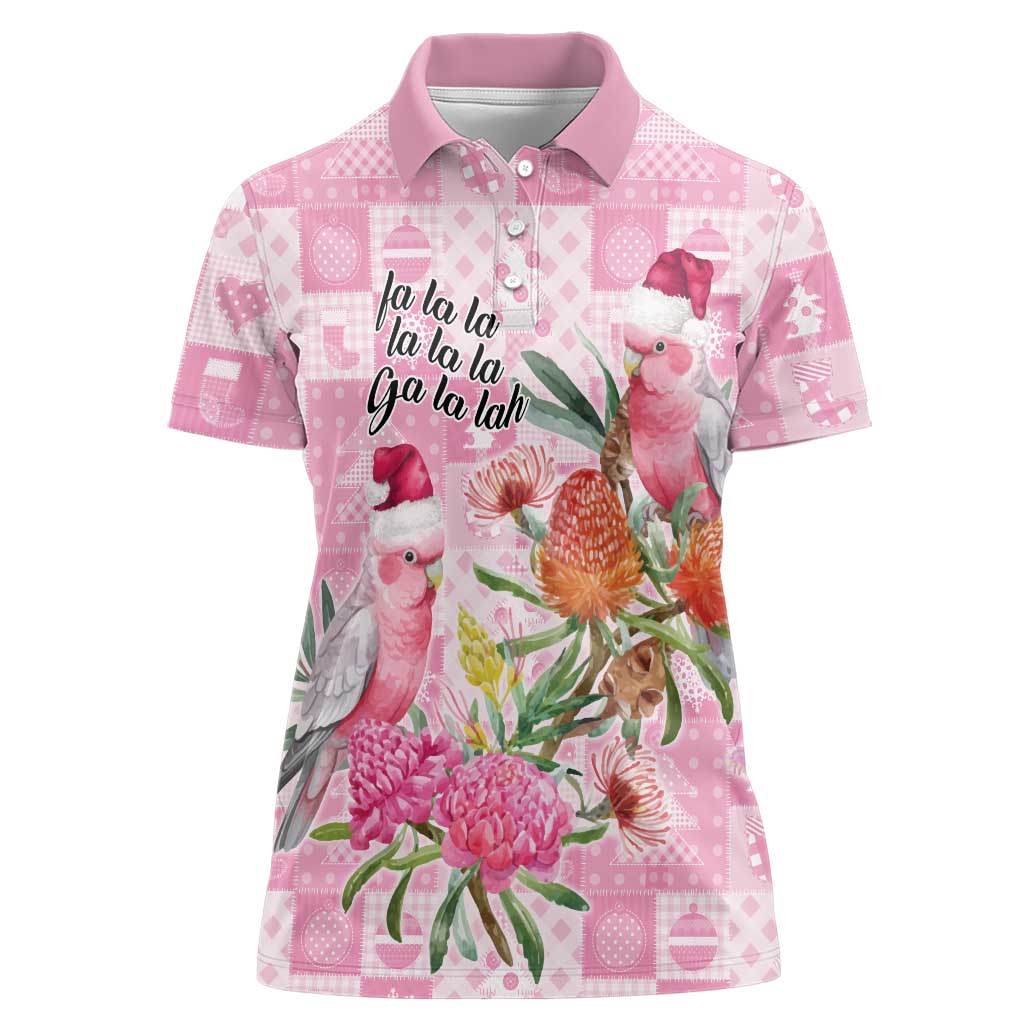 Sweet Pink Cockatoo’s Aussie Santa Women Polo Shirt Australia Christmas Vibes - Aussie Hoodie