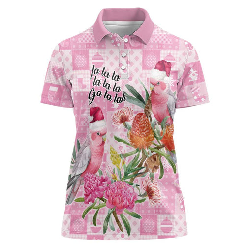 Sweet Pink Cockatoo’s Aussie Santa Women Polo Shirt Australia Christmas Vibes - Aussie Hoodie