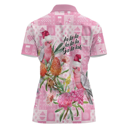 Sweet Pink Cockatoo’s Aussie Santa Women Polo Shirt Australia Christmas Vibes - Aussie Hoodie