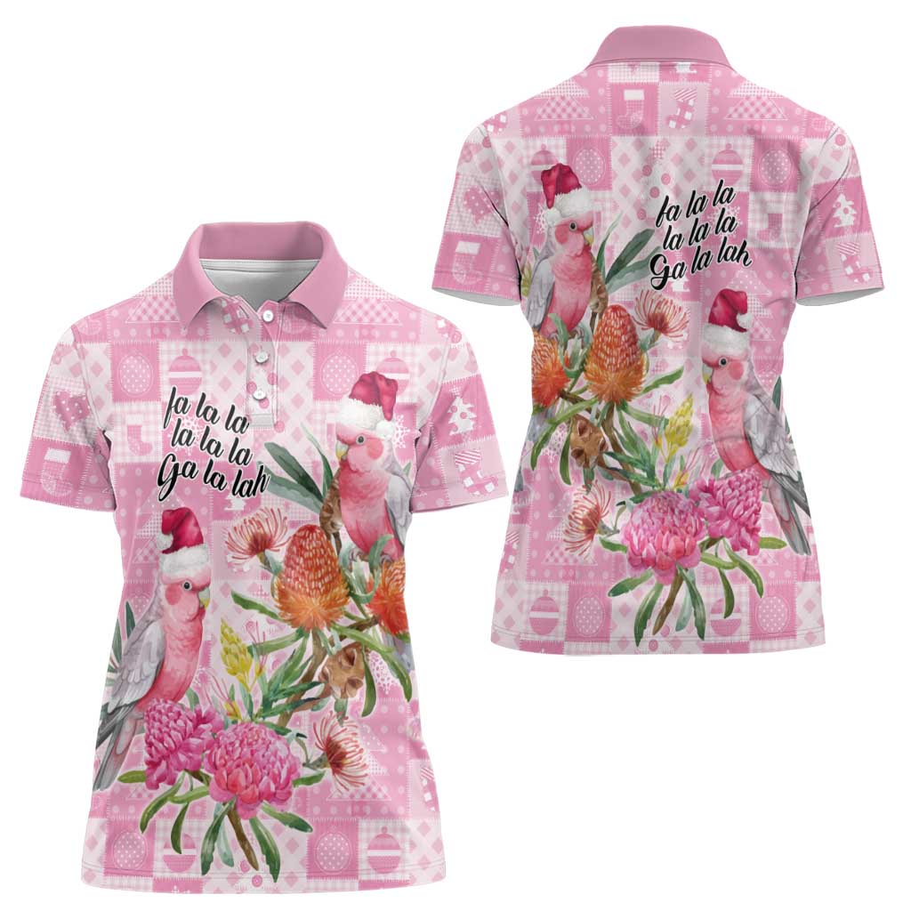 Sweet Pink Cockatoo’s Aussie Santa Women Polo Shirt Australia Christmas Vibes - Aussie Hoodie