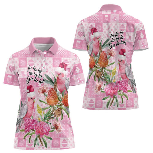 Sweet Pink Cockatoo’s Aussie Santa Women Polo Shirt Australia Christmas Vibes - Aussie Hoodie
