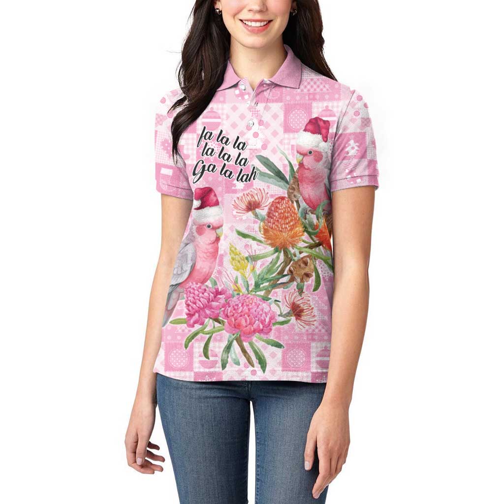 Sweet Pink Cockatoo’s Aussie Santa Women Polo Shirt Australia Christmas Vibes - Aussie Hoodie
