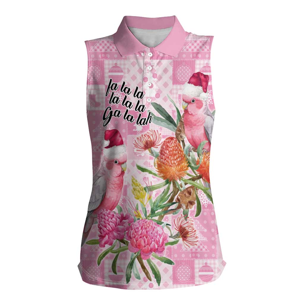 Sweet Pink Cockatoo’s Aussie Santa Women Sleeveless Polo Shirt Australia Christmas Vibes - Aussie Hoodie
