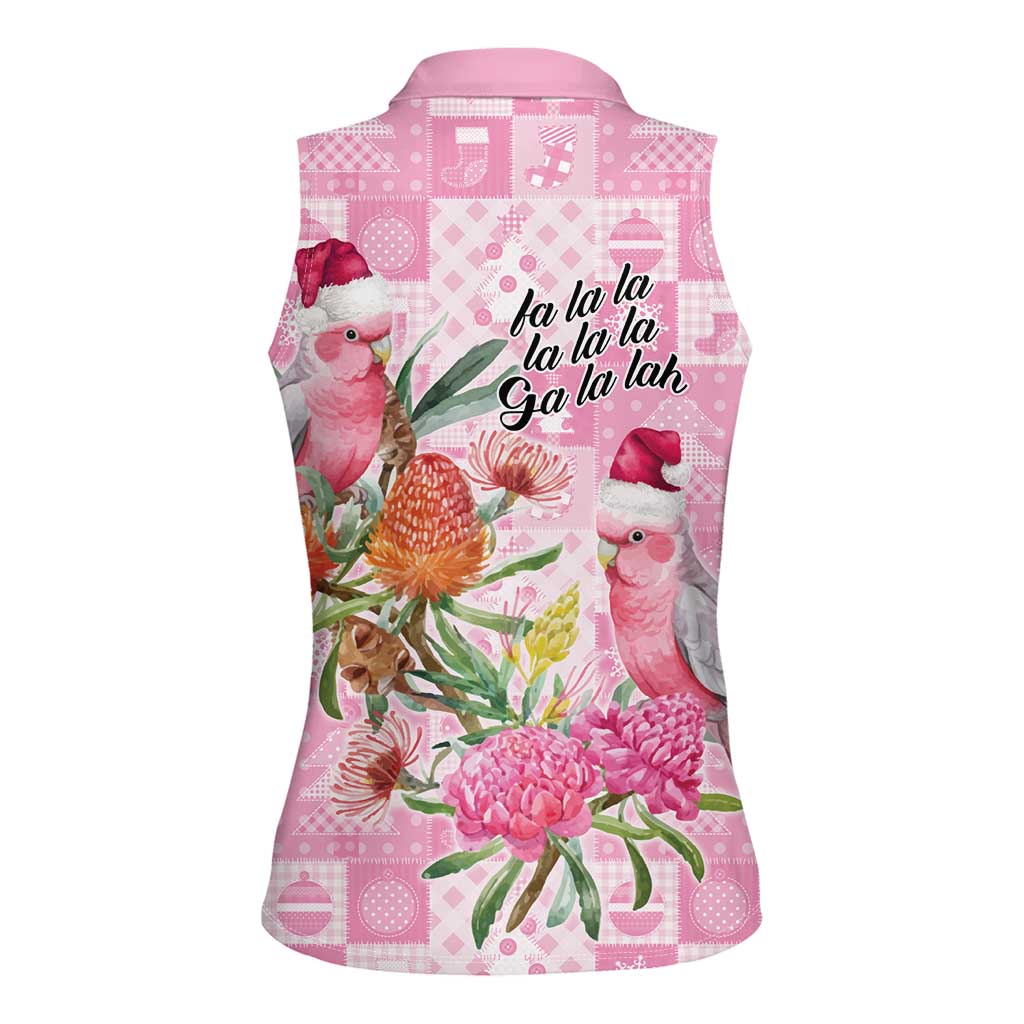 Sweet Pink Cockatoo’s Aussie Santa Women Sleeveless Polo Shirt Australia Christmas Vibes - Aussie Hoodie