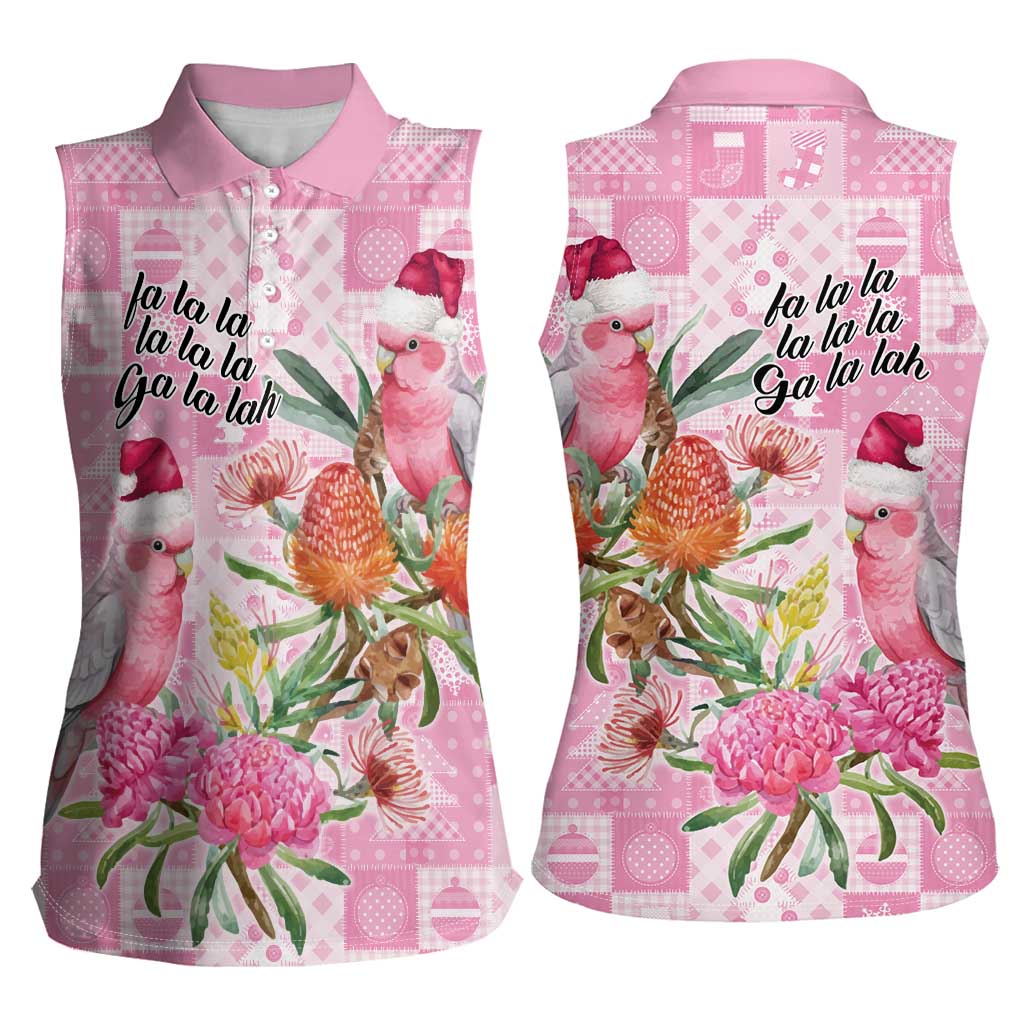 Sweet Pink Cockatoo’s Aussie Santa Women Sleeveless Polo Shirt Australia Christmas Vibes - Aussie Hoodie