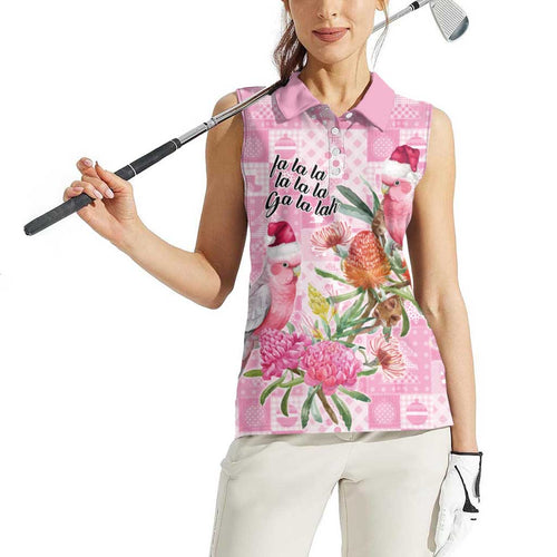 Sweet Pink Cockatoo’s Aussie Santa Women Sleeveless Polo Shirt Australia Christmas Vibes - Aussie Hoodie