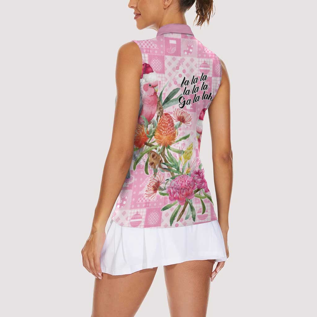 Sweet Pink Cockatoo’s Aussie Santa Women Sleeveless Polo Shirt Australia Christmas Vibes - Aussie Hoodie