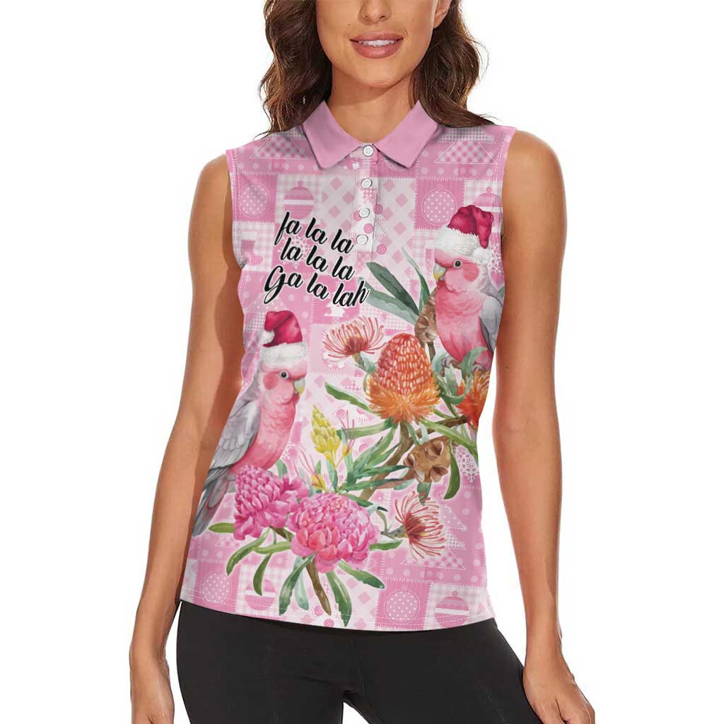 Sweet Pink Cockatoo’s Aussie Santa Women Sleeveless Polo Shirt Australia Christmas Vibes - Aussie Hoodie