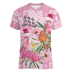 Sweet Pink Cockatoo’s Aussie Santa Women V-Neck T-Shirt Australia Christmas Vibes - Aussie Hoodie