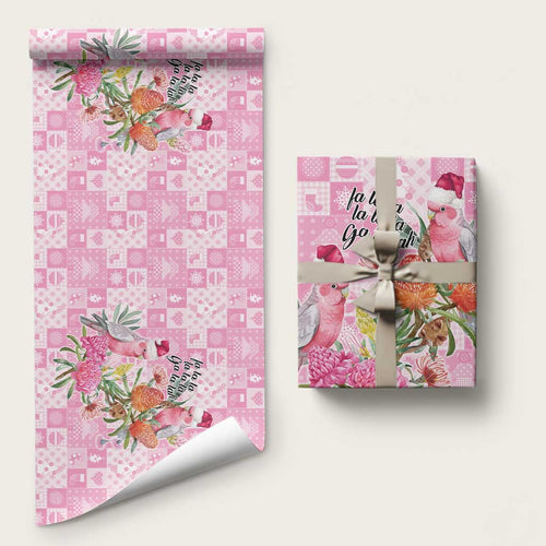 Sweet Pink Cockatoo’s Aussie Santa Wrapping Paper Australia Christmas Vibes - Aussie Hoodie