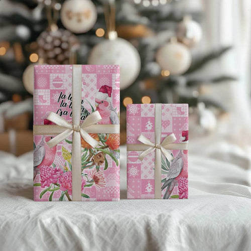 Sweet Pink Cockatoo’s Aussie Santa Wrapping Paper Australia Christmas Vibes - Aussie Hoodie