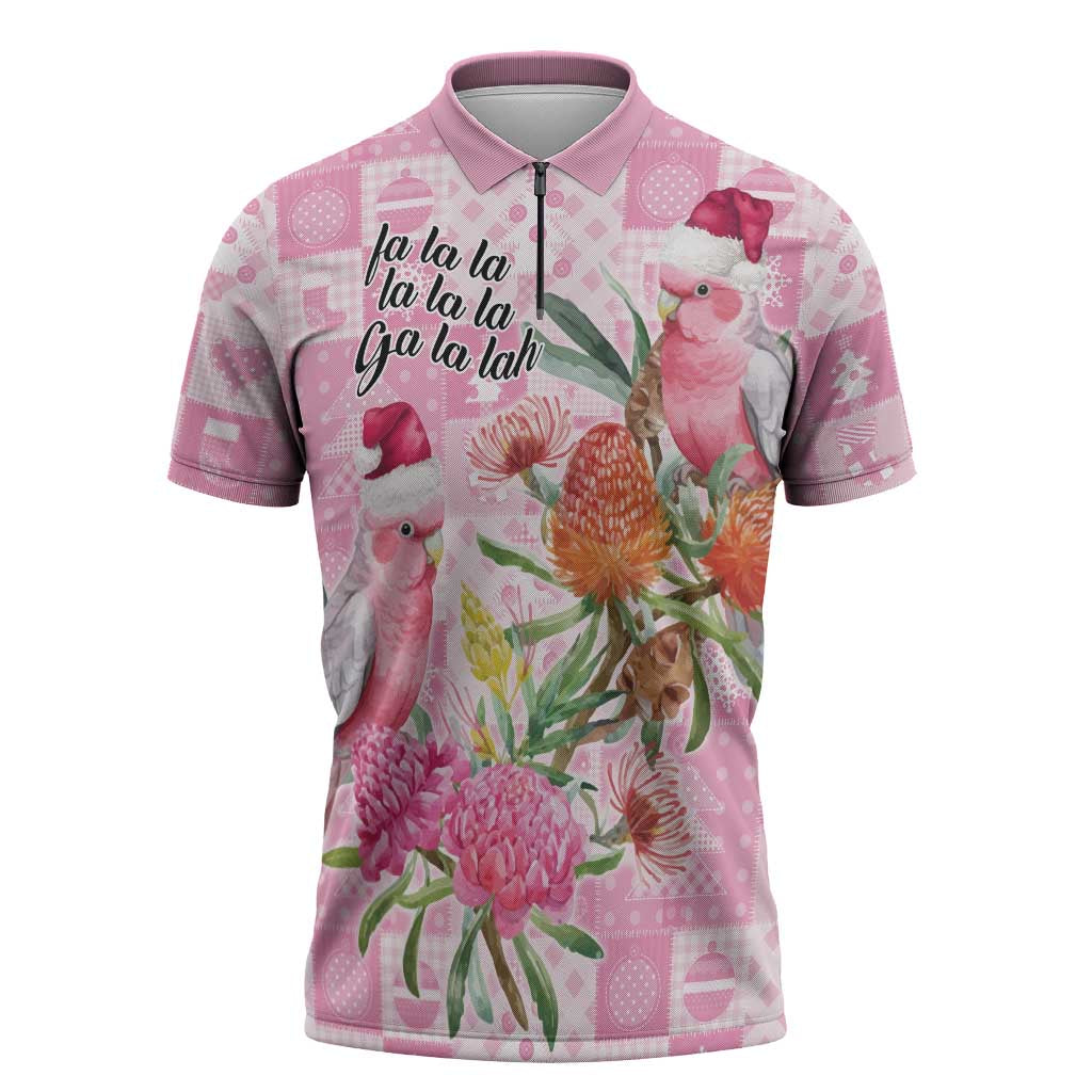Sweet Pink Cockatoo’s Aussie Santa Zipper Polo Shirt Australia Christmas Vibes - Aussie Hoodie