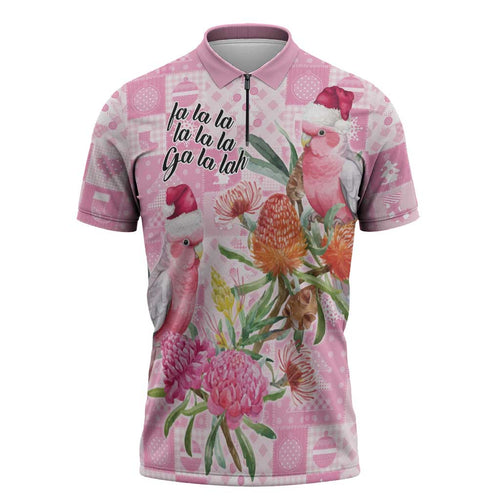 Sweet Pink Cockatoo’s Aussie Santa Zipper Polo Shirt Australia Christmas Vibes - Aussie Hoodie