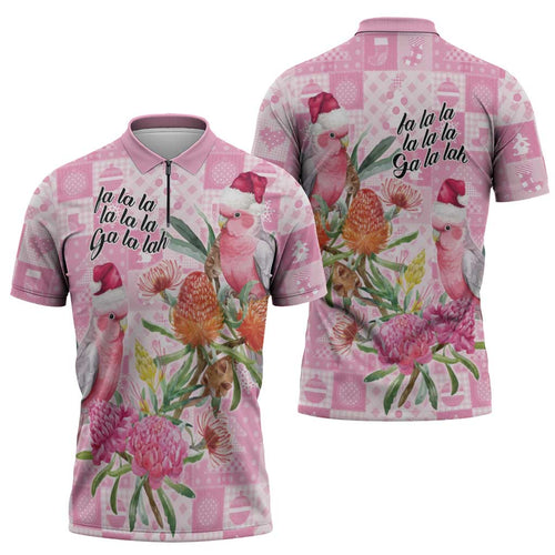 Sweet Pink Cockatoo’s Aussie Santa Zipper Polo Shirt Australia Christmas Vibes - Aussie Hoodie