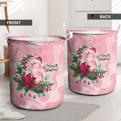 Watercolor Pink Galah Flowers Laundry Basket Australia Christmas Vibes - Aussie Hoodie