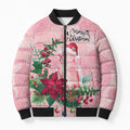 Watercolor Pink Galah Flowers Bomber Puffer Jacket Australia Christmas Vibes - Aussie Hoodie