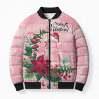 Watercolor Pink Galah Flowers Bomber Puffer Jacket Australia Christmas Vibes - Aussie Hoodie