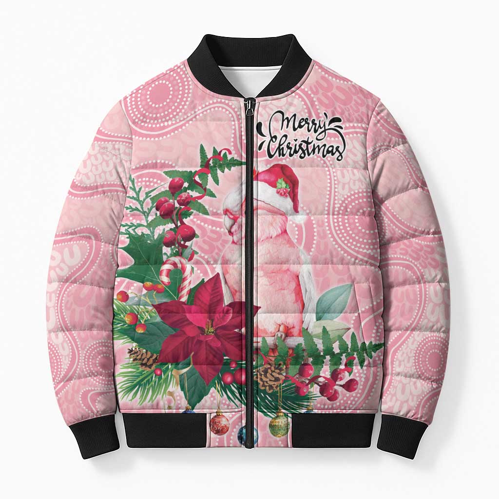 Watercolor Pink Galah Flowers Bomber Puffer Jacket Australia Christmas Vibes - Aussie Hoodie