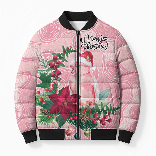 Watercolor Pink Galah Flowers Bomber Puffer Jacket Australia Christmas Vibes - Aussie Hoodie