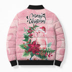 Watercolor Pink Galah Flowers Bomber Puffer Jacket Australia Christmas Vibes - Aussie Hoodie