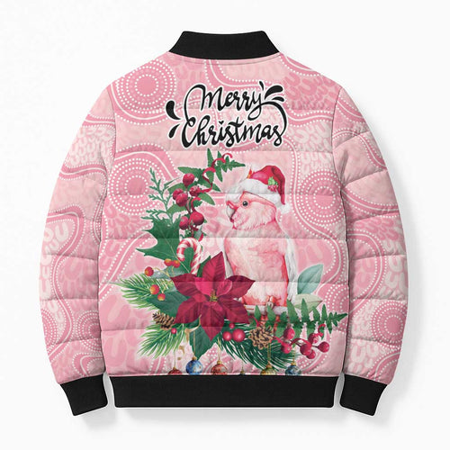 Watercolor Pink Galah Flowers Bomber Puffer Jacket Australia Christmas Vibes - Aussie Hoodie