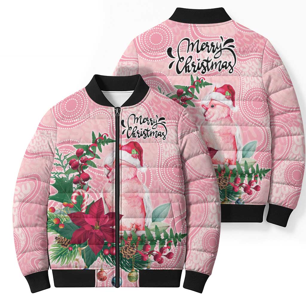Watercolor Pink Galah Flowers Bomber Puffer Jacket Australia Christmas Vibes - Aussie Hoodie