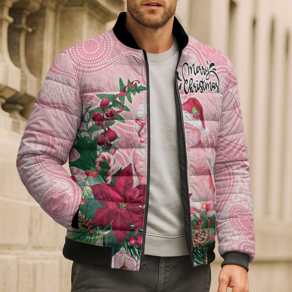 Watercolor Pink Galah Flowers Bomber Puffer Jacket Australia Christmas Vibes - Aussie Hoodie