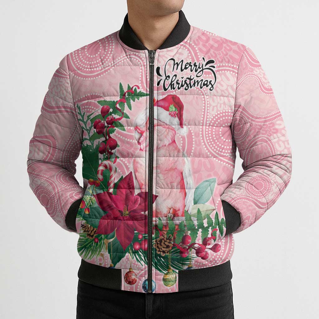 Watercolor Pink Galah Flowers Bomber Puffer Jacket Australia Christmas Vibes - Aussie Hoodie