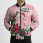 Watercolor Pink Galah Flowers Bomber Puffer Jacket Australia Christmas Vibes - Aussie Hoodie