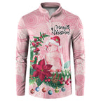 Watercolor Pink Galah Flowers Button Sweatshirt Australia Christmas Vibes - Aussie Hoodie