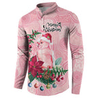 Watercolor Pink Galah Flowers Button Sweatshirt Australia Christmas Vibes - Aussie Hoodie